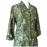 Olive green vintage 1950s floral cotton sateen skirt suit
