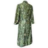 Olive green vintage 1950s floral cotton sateen skirt suit