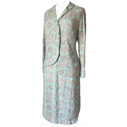 Pink and pale turquoise paisley vintage late 1940s skirt suit