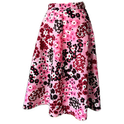 Pink floral vintage 1970s knee-length a-line skirt