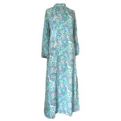 Psychedelic flower power vintage 1960s trumpet sleeved maxi dress