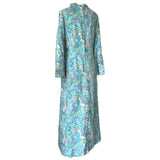 Psychedelic flower power vintage 1960s trumpet sleeved maxi dress