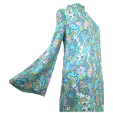 Psychedelic flower power vintage 1960s trumpet sleeved maxi dress