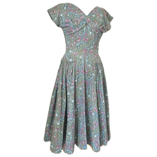 Paisley floral cotton vintage 1950s day dress