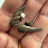 Silver vintage angel wings mid-century clip-on earrings