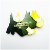 Lucite 1940s yellow and black Scottie Dogs brooch