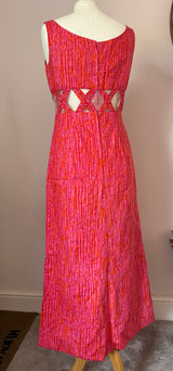 Vintage 1960s pink & orange cotton dress with cut-out midriff