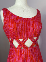 Vintage 1960s pink & orange cotton dress with cut-out midriff