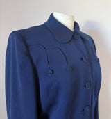 Divine Art Deco stitching 1940s navy blue gabardine skirt suit