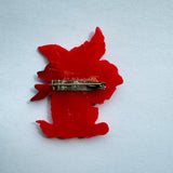 Vintage novelty red Scottie dog brooch with polka dot bow