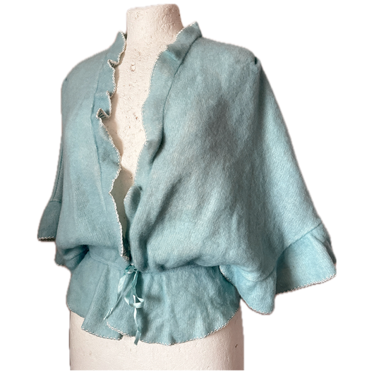 Baby blue fuzzy wool and rayon 1940s vintage cape sleeved cardigan - Candy Says Vintage Clothing UK