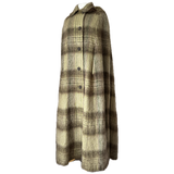 Olive green plaid check mohair wool hooded maxi cape - Candy Says Vintage Clothing UK