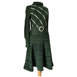 Forest green vintage 1970s knitted dress with circle buckle belt - Candy Says Vintage Clothing UK