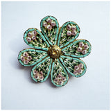 Flower shaped vintage 1940s Italian micromosaic brooch