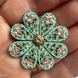Flower shaped vintage 1940s Italian micromosaic brooch