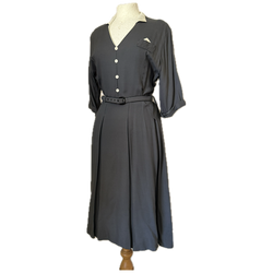 Slate grey smart vintage 1940s belted day dress