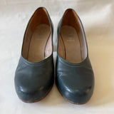 Pine green leather vintage 1940s babydoll heeled shoes UK 6