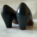 Pine green leather vintage 1940s babydoll heeled shoes UK 6