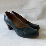Pine green leather vintage 1940s babydoll heeled shoes UK 6