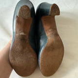 Pine green leather vintage 1940s babydoll heeled shoes UK 6