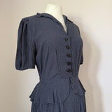 Navy and white check rayon 1940s peplum day dress