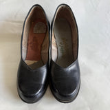 Classic black leather vintage 1940s babydoll heeled shoes UK 5