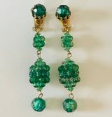 Emerald green beaded drop vintage 1960s clip-on earrings