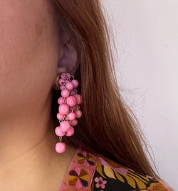 Candy floss pink bead dangle 1960s clip-on earrings