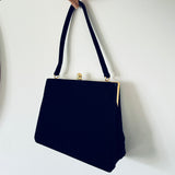 Navy blue swiss lace and velvet vintage 1960s handbag