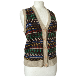 Original 1940s hand knitted colourful Fair Isle waistcoat