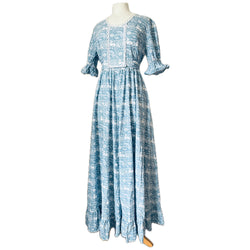 Wedgwood blue and white cotton vintage 1960s prairie maxi dress