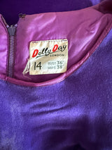 Deep purple cotton velvet vintage 1960s mini dress with lace trim cuffs