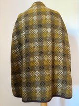Brown, cream and mustard Welsh wool tapestry vintage cape