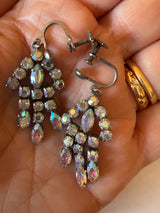 Vintage mid-century screw-back rhinestone chandelier earrings