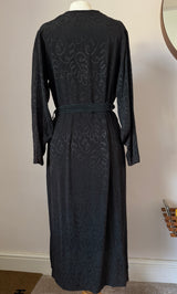 Vintage late 1930s black rayon jacquard day dress with art deco details
