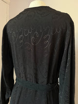 Vintage late 1930s black rayon jacquard day dress with art deco details