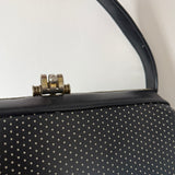 St Michael midnight blue polkadot vinyl 1940s vintage box handbag