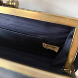 St Michael midnight blue polkadot vinyl 1940s vintage box handbag