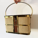 Vintage 1950s tortoiseshell lucite box bag with brass frame