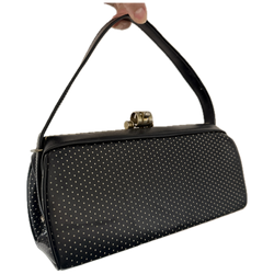 St Michael midnight blue polkadot vinyl 1940s vintage box handbag