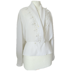 Sheer white chiffon vintage 1980s flower applique blouse