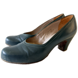 Pine green leather vintage 1940s babydoll heeled shoes UK 6