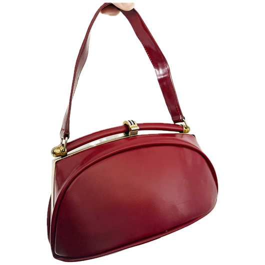 Cherry red vinyl vintage 1940s box handbag
