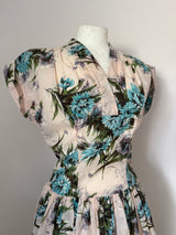 Blush white nylon floral vintage 1950s day dress