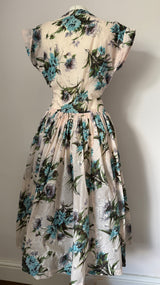 Blush white nylon floral vintage 1950s day dress