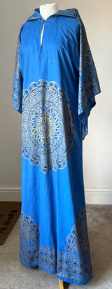 Rare Mina of England Carnaby Street 1960s/70s hooded mandala print cotton kaftan gown