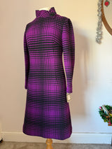 Violet purple and black check mod 1960s unworn Wolsey day dress