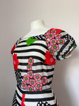 Bold 1970s vintage stripe and floral viscose gypsy mini dress
