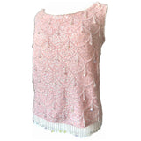 Iridescent shell pink vintage 1950s beaded and sequinned lambswool top