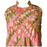 Quilted vintage 1960s psychedelic check pink and green maxi dress